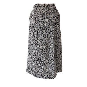 Uniqlo Black and Cream Floral Print Midi Skirt